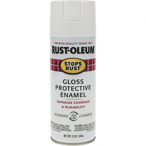 Rust-Oleum - White, Gloss, Enamel Spray Paint - 10 to 12 Sq Ft per Can, 12 oz Container, Use on Metal - USA Tool & Supply