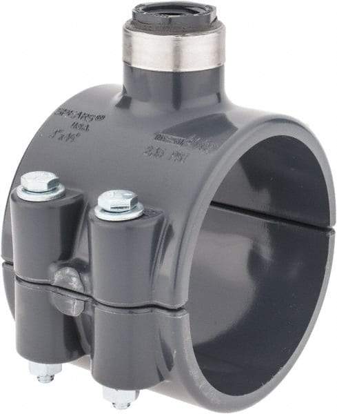 Value Collection - 3 x 1/2" PVC Plastic Pipe Clamp On Saddle with Viton O-Ring - Schedule 80, Pipe O.D. x SR Fipt End Connections - USA Tool & Supply