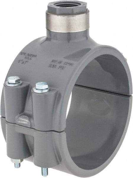 Value Collection - 4 x 3/4" CPVC Plastic Pipe Clamp On Saddle with Viton O-Ring - Schedule 80, Pipe O.D. x SR Fipt End Connections - USA Tool & Supply