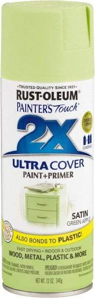 Rust-Oleum - Green Apple, Satin, Enamel Spray Paint - 8 Sq Ft per Can, 12 oz Container, Use on Multipurpose - USA Tool & Supply