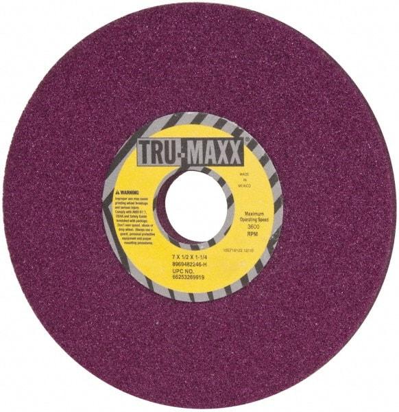 Tru-Maxx - 7" Diam x 1-1/4" Hole x 1/2" Thick, H Hardness, 46 Grit Surface Grinding Wheel - Aluminum Oxide, Type 1, Coarse Grade, 3,600 Max RPM, No Recess - USA Tool & Supply