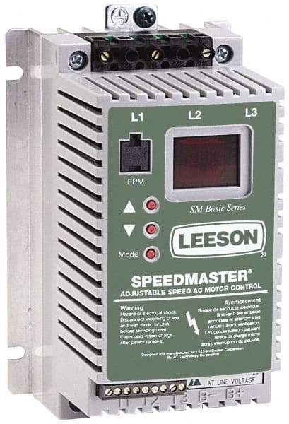 Leeson - Single Phase, 208-240 Volt, 1/2 hp, Frequency Drive, Inverter & Speed Control - 3.64" Wide x 3.26" Deep x 5-3/4" High, Open Chassis - USA Tool & Supply