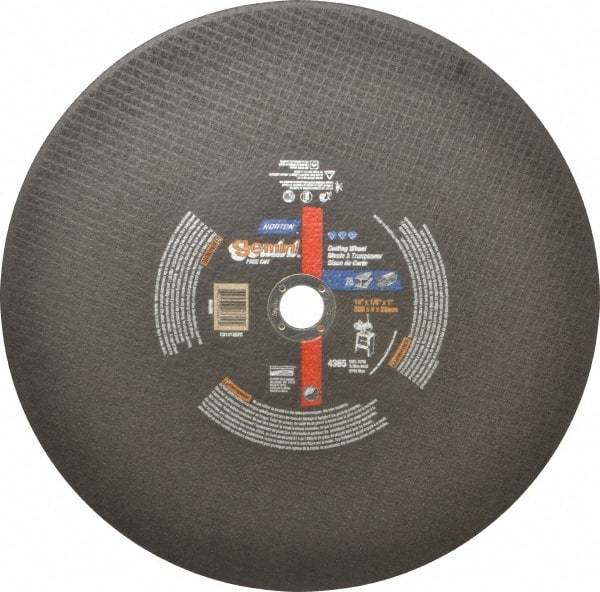Norton - 14" Aluminum Oxide Cutoff Wheel - 1/8" Thick, 1" Arbor, 4,365 Max RPM, Use with Stationary Tools - USA Tool & Supply