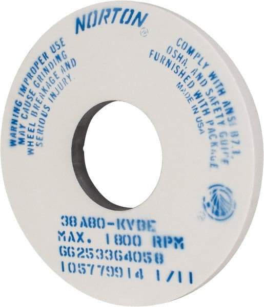 Norton - 14" Diam x 5" Hole x 1" Thick, K Hardness, 80 Grit Surface Grinding Wheel - Aluminum Oxide, Type 1, Medium Grade, 1,800 Max RPM, Vitrified Bond, No Recess - USA Tool & Supply