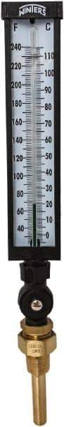 Winters - 30 to 240°F, Industrial Thermometer with Standard Thermowell - 3 Inch Immersion Length, 3-1/2 Inch Stem Length, 17 Inch Long, 3/4 Inch Thread - USA Tool & Supply