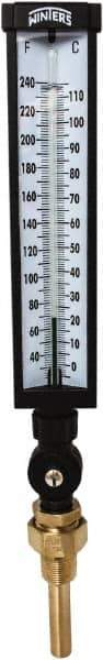Winters - 30 to 240°F, Industrial Thermometer with Standard Thermowell - 3 Inch Immersion Length, 3-1/2 Inch Stem Length, 17 Inch Long, 3/4 Inch Thread - USA Tool & Supply