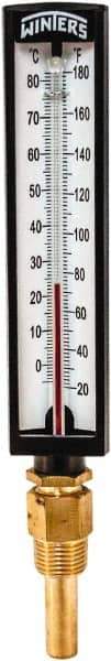 Winters - 20 to 180°F, Industrial Thermometer with Standard Thermowell - 2 Inch Immersion Length, 1.825 Inch Stem Length, 10 Inch Long, 1/2 Inch Thread - USA Tool & Supply