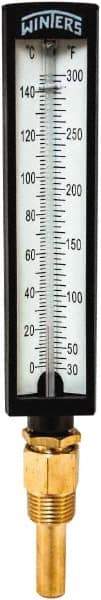 Winters - 30 to 300°F, Industrial Thermometer with Standard Thermowell - 2 Inch Immersion Length, 1.825 Inch Stem Length, 10 Inch Long, 1/2 Inch Thread - USA Tool & Supply