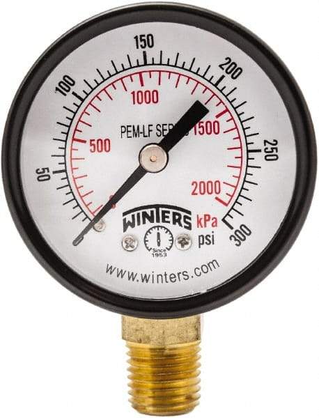 Winters - 2" Dial, 1/4 Thread, 0-300 Scale Range, Pressure Gauge - Lower Connection Mount, Accurate to 3-2-3% of Scale - USA Tool & Supply