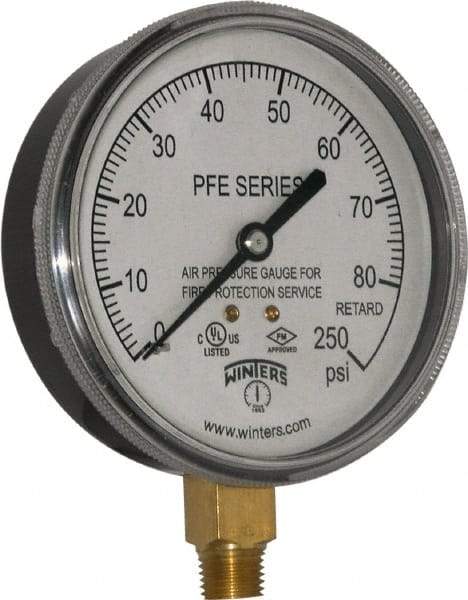 Winters - 3-1/2" Dial, 1/4 Thread, 0-250 Scale Range, Pressure Gauge - Lower Connection Mount, Accurate to 3-2-3% of Scale - USA Tool & Supply