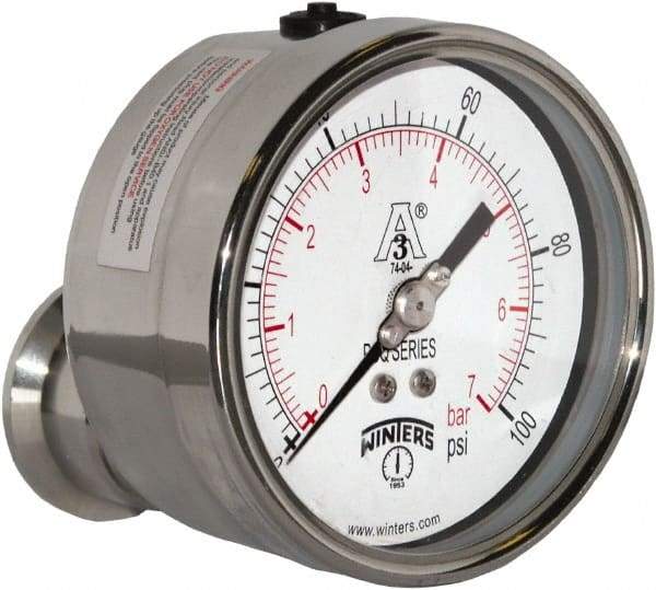 Winters - 4" Dial, 1-1/2 Thread, 0-100 Scale Range, Pressure Gauge - Center Back Connection Mount, Accurate to 0.01% of Scale - USA Tool & Supply