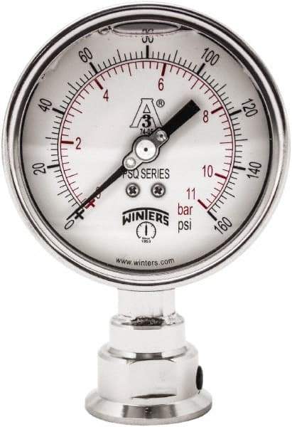 Winters - 4" Dial, 1-1/2 Thread, 0-160 Scale Range, Pressure Gauge - Lower Connection Mount, Accurate to 0.01% of Scale - USA Tool & Supply