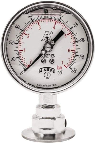Winters - 4" Dial, 2 Thread, 0-100 Scale Range, Pressure Gauge - Lower Connection Mount, Accurate to 0.01% of Scale - USA Tool & Supply