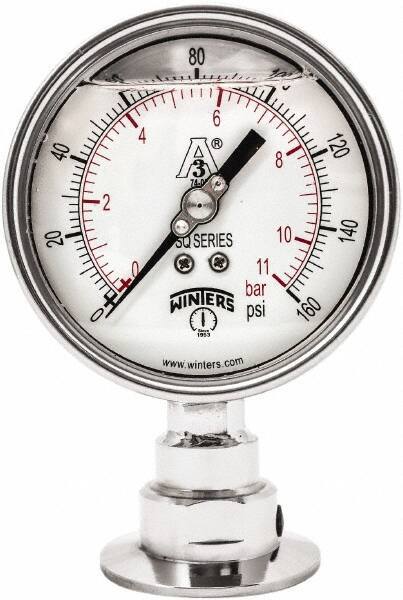 Winters - 4" Dial, 2 Thread, 0-160 Scale Range, Pressure Gauge - Lower Connection Mount, Accurate to 0.01% of Scale - USA Tool & Supply