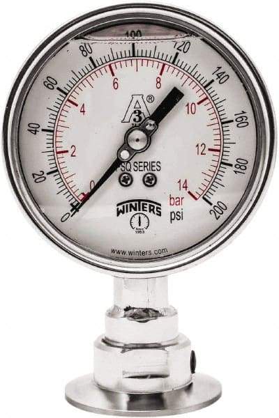 Winters - 4" Dial, 2 Thread, 0-200 Scale Range, Pressure Gauge - Lower Connection Mount, Accurate to 0.01% of Scale - USA Tool & Supply