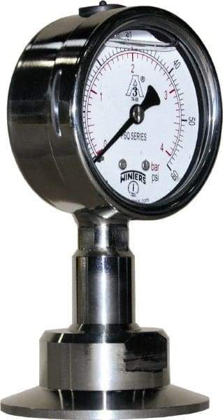 Winters - 2-1/2" Dial, 2 Thread, 0-60 Scale Range, Pressure Gauge - Lower Connection Mount, Accurate to 1.5% of Scale - USA Tool & Supply