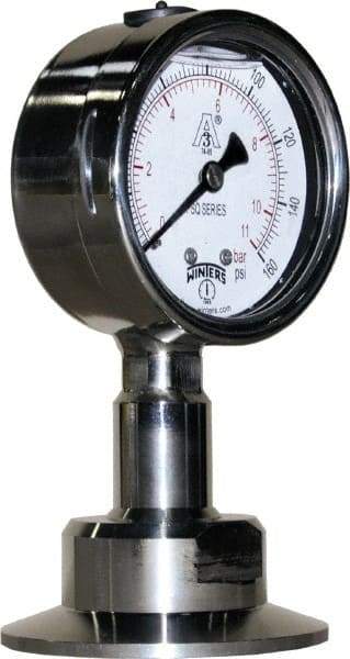 Winters - 2-1/2" Dial, 2 Thread, 0-160 Scale Range, Pressure Gauge - Lower Connection Mount, Accurate to 1.5% of Scale - USA Tool & Supply