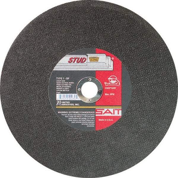 Sait - 14" Aluminum Oxide Cutoff Wheel - 3/32" Thick, 1" Arbor, 4,400 Max RPM, Use with Chop Saws - USA Tool & Supply