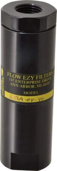 Flow Ezy Filters - 1/2 NPT Thread, 40 Micron, 1.6" Outside Diam, 4.9" Long, Stainless Steel Wire Cloth Media, Filter Assembly - Anodized Aluminum - USA Tool & Supply