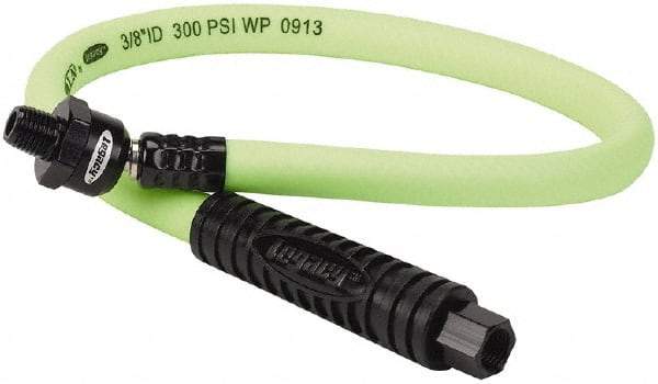 Legacy - 3/8" ID x 0.61" OD 2' Long Lead-In Whip Hose - FNPT x MNPT Ball Swivel Ends, 300 Working psi, 140°, 1/4" Fitting, Green - USA Tool & Supply