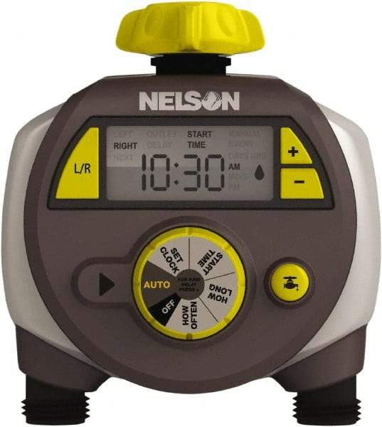 Nelson - Electronic Lawn Sprinkler Timer - 2 Watering Modes, 2 Outlets, 3/4-18 National Hose Thread - USA Tool & Supply