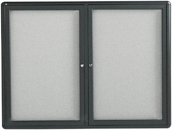 Quartet - 48" Wide x 36" High Enclosed Cork Bulletin Board - Fabric Covered, Gray - USA Tool & Supply