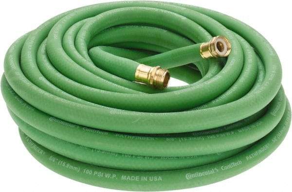 Continental ContiTech - 50' Long Garden Hose - 5/8" Diam, 3/4 GHT, Rubber, 100 psi, Green - USA Tool & Supply