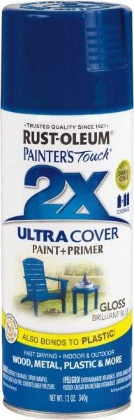 Rust-Oleum - Brilliant Blue, Gloss, Enamel Spray Paint - 8 to 12 Sq Ft per Can, 12 oz Container - USA Tool & Supply