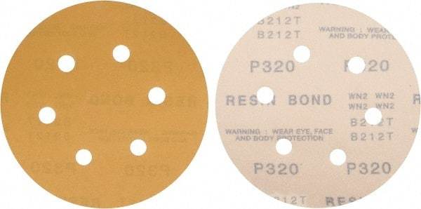 Made in USA - 6" Diam, 320 Grit, Aluminum Oxide Hook & Loop Disc - Extra Fine Grade, Coated, C Weight Paper Backing, - USA Tool & Supply
