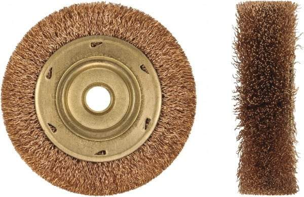 Ampco - 3" OD, 1/2" Arbor Hole, Crimped Phosphorus Bronze Alloy Wheel Brush - 3/8" Face Width, 1-1/16" Trim Length, 0.014" Filament Diam, 20,000 RPM - USA Tool & Supply
