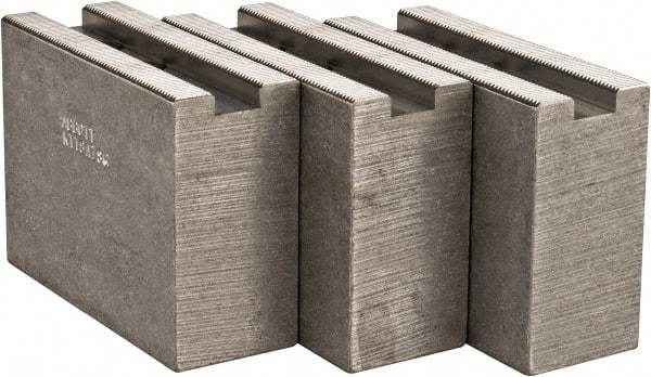 Abbott Workholding Products - 1.5mm x 60° Serrated Attachment, Square Soft Lathe Chuck Jaw - 3 Jaws, Aluminum, 63/64" Btw Mount Hole Ctrs, 4" Long x 1-1/2" Wide x 3" High, 0.5512" Groove, 0.4724" & 12mm Fastener - USA Tool & Supply