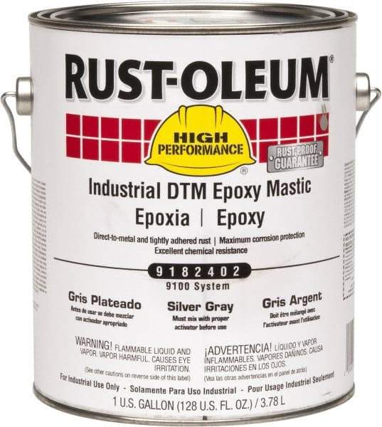 Rust-Oleum - 1 Gal Gloss Silver Gray Epoxy Mastic - 100 to 225 Sq Ft/Gal Coverage, <340 g/L VOC Content, Direct to Metal - USA Tool & Supply