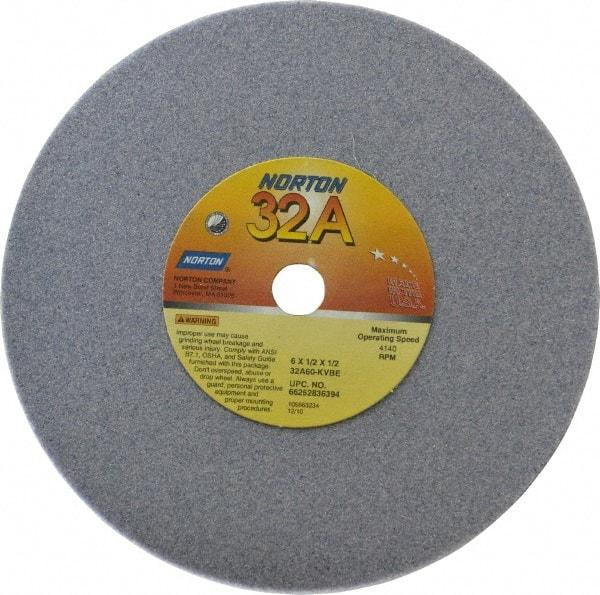 Norton - 6" Diam x 1/2" Hole x 1/2" Thick, K Hardness, 60 Grit Surface Grinding Wheel - Aluminum Oxide, Type 1, Medium Grade, 4,140 Max RPM, Vitrified Bond, No Recess - USA Tool & Supply