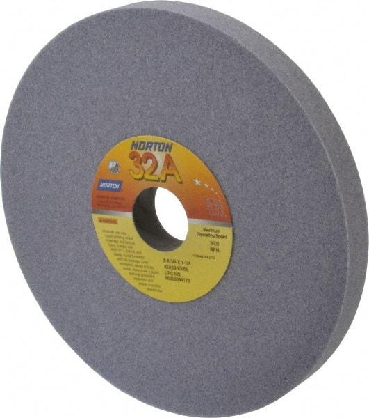 Norton - 8" Diam x 1-1/4" Hole x 3/4" Thick, K Hardness, 60 Grit Surface Grinding Wheel - Aluminum Oxide, Type 1, Medium Grade, 3,600 Max RPM, Vitrified Bond, No Recess - USA Tool & Supply