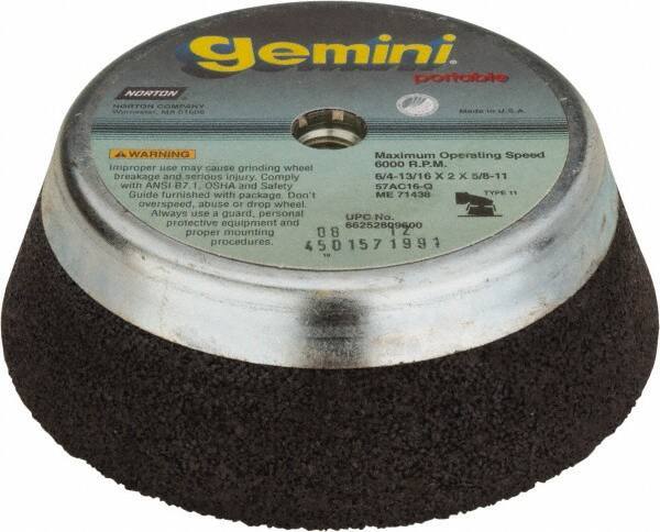 Norton - 6" Diam, 2" Overall Thickness, 16 Grit, Type 11 Tool & Cutter Grinding Wheel - Very Coarse Grade, Aluminum Oxide/Silicon Carbide Blend, Q Hardness, 6,000 RPM - USA Tool & Supply