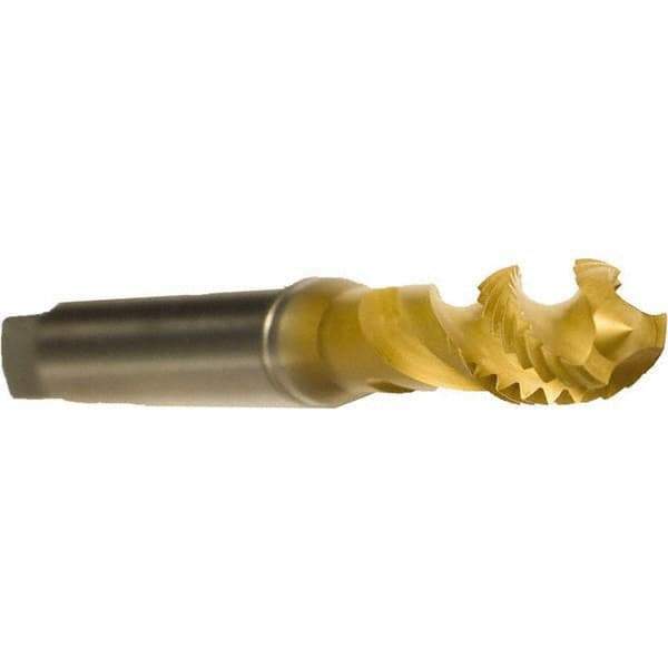 Emuge - M3x0.50 Metric 3 Flute 6H Modified Bottoming Spiral Flute Tap - Cobalt, TiN Finish, 56mm OAL, Right Hand Flute, Right Hand Thread, Series Enorm - USA Tool & Supply