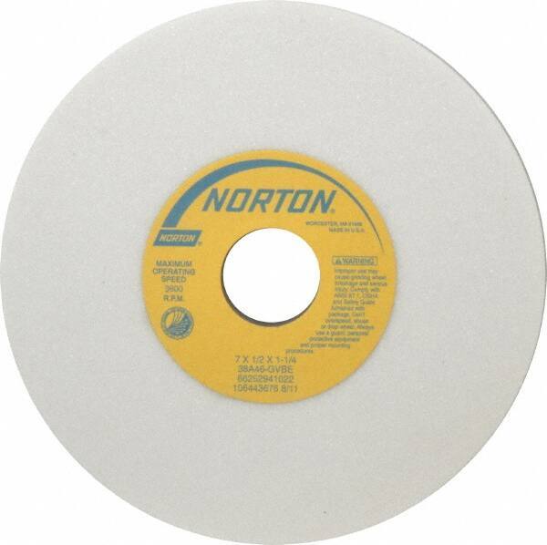 Norton - 7" Diam x 1-1/4" Hole x 1/2" Thick, G Hardness, 46 Grit Surface Grinding Wheel - Aluminum Oxide, Type 1, Coarse Grade, 3,600 Max RPM, Vitrified Bond, No Recess - USA Tool & Supply