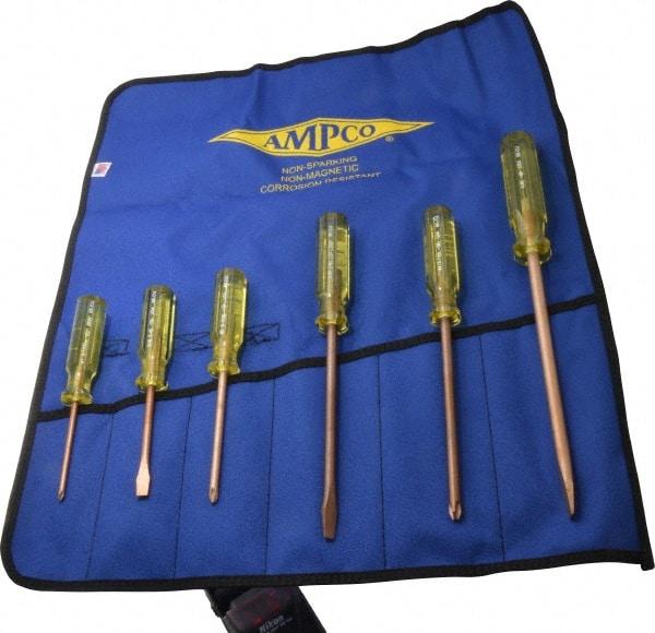 Ampco - 6 Piece Phillips & Slotted Screwdriver Set - Blade Sizes: Width 9/32, 5/16 & 25/64, Bit Sizes: Philips #1 to #3 - USA Tool & Supply