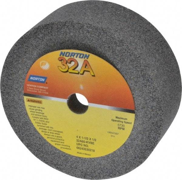 Norton - 4" Diam, 1/2" Hole Size, 1-1/2" Overall Thickness, 60 Grit, Type 6 Tool & Cutter Grinding Wheel - Medium Grade, Aluminum Oxide, K Hardness, Vitrified Bond, 5,730 RPM - USA Tool & Supply