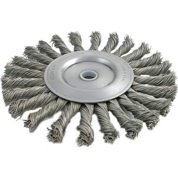Brush Research Mfg. - 8" OD, 1/2 & 5/8" Arbor Hole, Knotted Carbon Wheel Brush - 9/16" Face Width, 1-11/16" Trim Length, 6,000 RPM - USA Tool & Supply