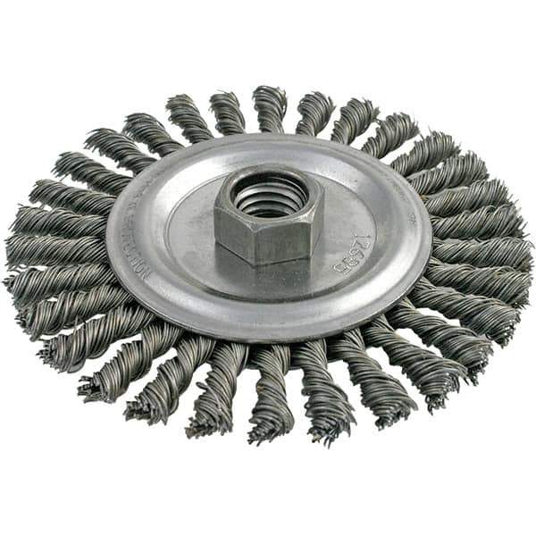 Brush Research Mfg. - 4" OD, 5/8-11 Arbor Hole, Stringer Bead Stainless Steel Wheel Brush - 3/16" Face Width, 7/8" Trim Length, 20,000 RPM - USA Tool & Supply