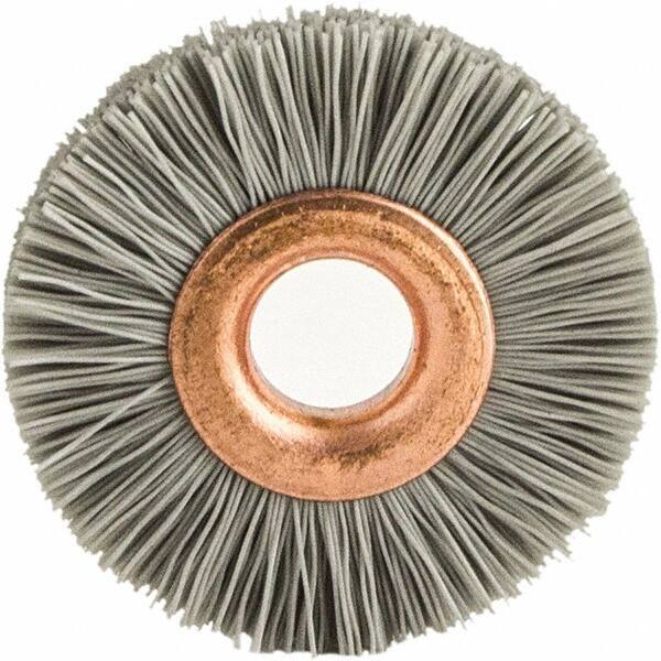 Brush Research Mfg. - 4" OD, 1/2" Arbor Hole, Crimped Abrasive Nylon Wheel Brush - 3/4" Face Width, 1-7/16" Trim Length, 20,000 RPM - USA Tool & Supply