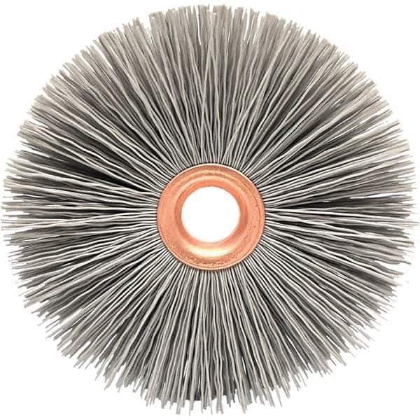 Brush Research Mfg. - 3" OD, 1/2" Arbor Hole, Crimped Abrasive Nylon Wheel Brush - 1/2" Face Width, 1" Trim Length, 20,000 RPM - USA Tool & Supply