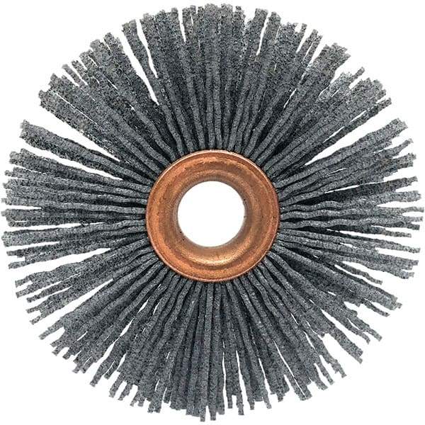 Brush Research Mfg. - 4" OD, 1/2" Arbor Hole, Crimped Abrasive Nylon Wheel Brush - 3/4" Face Width, 1-7/16" Trim Length, 20,000 RPM - USA Tool & Supply