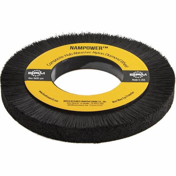 Brush Research Mfg. - 7-7/8" OD, 3-1/4" Arbor Hole, Crimped Abrasive Nylon Wheel Brush - 0.5906" Face Width, 1.1811" Trim Length, 3,600 RPM - USA Tool & Supply