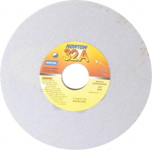 Norton - 7" Diam x 1-1/4" Hole x 1/2" Thick, J Hardness, 120 Grit Surface Grinding Wheel - Aluminum Oxide, Type 1, Fine Grade, 3,600 Max RPM, Vitrified Bond, No Recess - USA Tool & Supply
