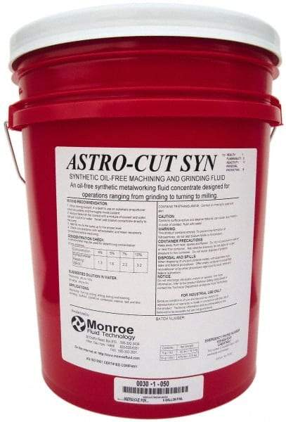 Monroe Fluid Technology - Astro-Cut SYN, 5 Gal Pail Cutting & Grinding Fluid - Synthetic, For Drilling, Machining, Milling, Turning - USA Tool & Supply