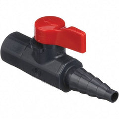 Asahi/America - 1/4" Pipe, Full Port, PVC Ball Valve - 1 Piece, FNPT X Barb Ends, Tee Handle, 150 WOG - USA Tool & Supply