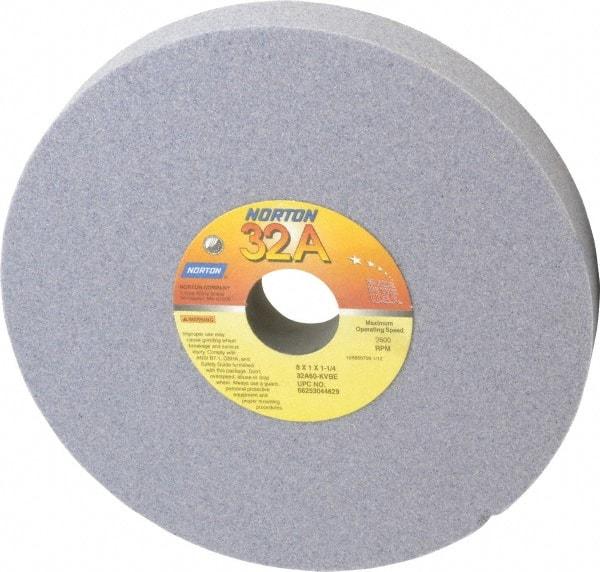 Norton - 8" Diam x 1-1/4" Hole x 1" Thick, K Hardness, 60 Grit Surface Grinding Wheel - Aluminum Oxide, Type 1, Medium Grade, 3,600 Max RPM, Vitrified Bond, No Recess - USA Tool & Supply