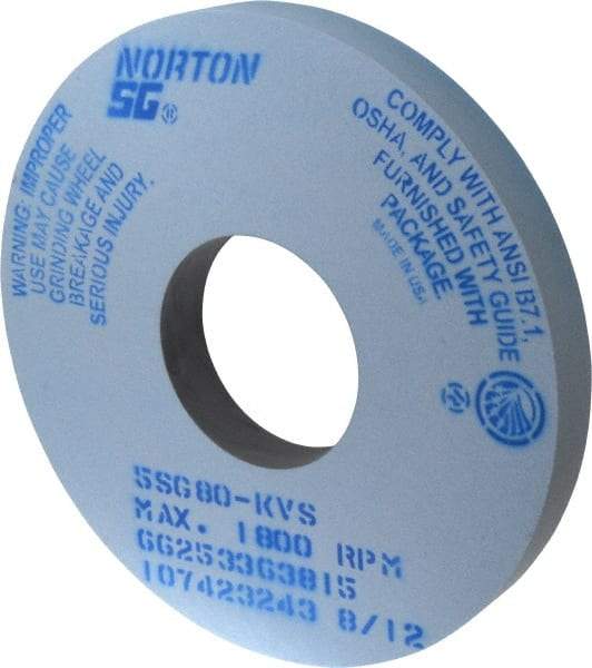 Norton - 14" Diam x 5" Hole x 1-1/2" Thick, K Hardness, 80 Grit Surface Grinding Wheel - Ceramic, Type 1, Medium Grade, 1,800 Max RPM, Vitrified Bond, No Recess - USA Tool & Supply